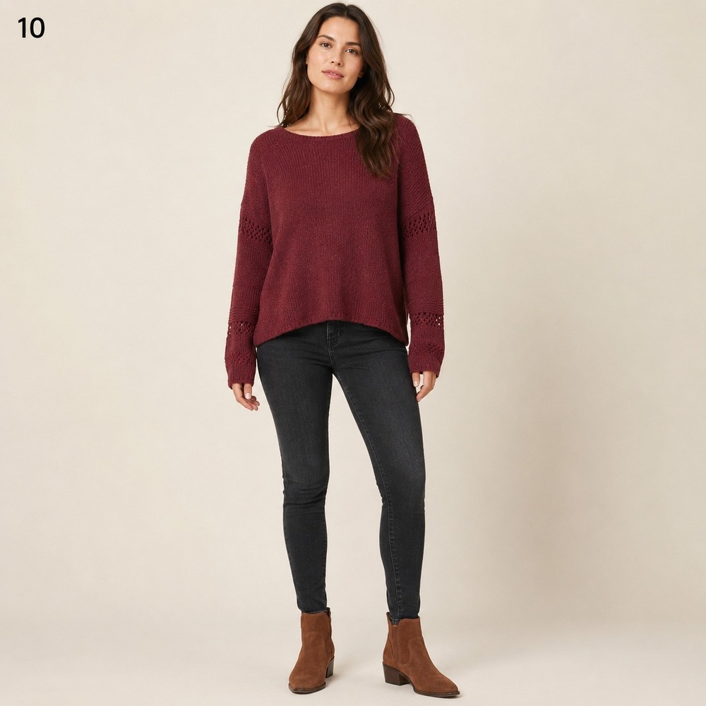 Knox Rose Chenille Sweater Womens Small Brick Red‎ Polyester Loose Knit Sleeve